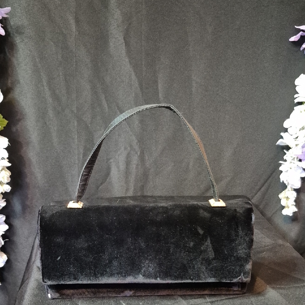 Black Velvet Evening Clutch with Top Handle